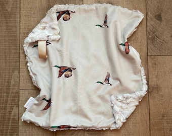 Flying Vintage Mallard Duck Lovey; Duck Lovey; Animal Lovey; Neutral Baby Blanket; Baby Shower Gift; Lovie; Vintage Duck Hunting Nursery