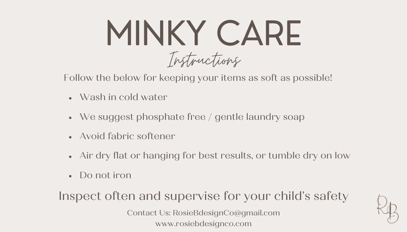 instructions for taking care of a child's belongings, including washing items in cold water, using gentle laundry soap, avoiding fabric softeners, air drying, and ironing. It also advises inspecting the child's belongings often and supervising them for safety.