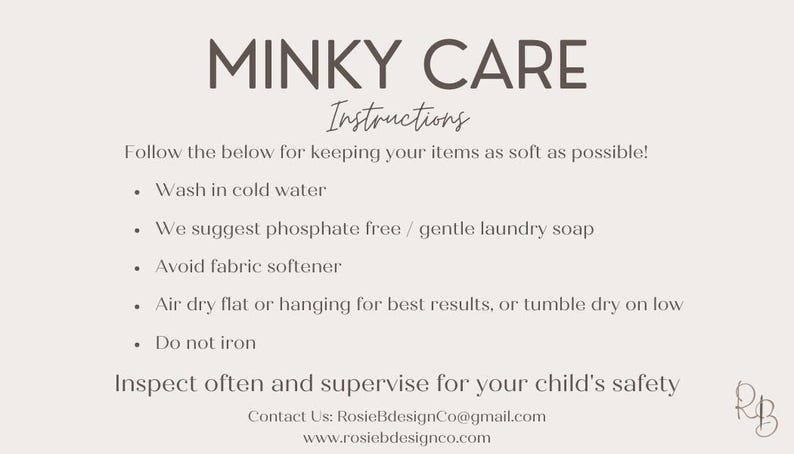 instructions for taking care of a child's belongings, including washing items in cold water, using gentle laundry soap, avoiding fabric softeners, air drying, and ironing. It also advises inspecting the child's belongings often and supervising them for safety.