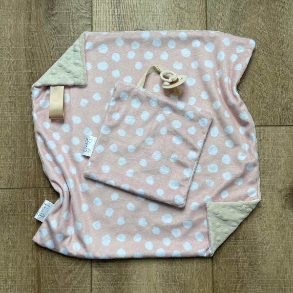 Pink Polka Dot Minky Baby Blanket; Minky Baby Lovey; Boho Nursery; Soft Minky Blanket; Binky Holder; Baby Shower Gift; Lovie; Baby Gift