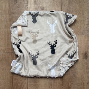 Neutral Buck Outline Blanket; Minky Lovey; Deer Hunting Nursery; Baby Boy; Baby Gift; Little Hunter; Gift for Hunting Dad; Hunting Nursery