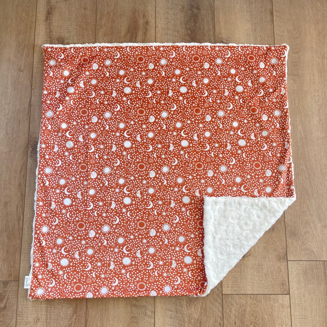 Rust Boho Sun and Moon Baby Blanket Minky Lovey Boho Nursery Gender