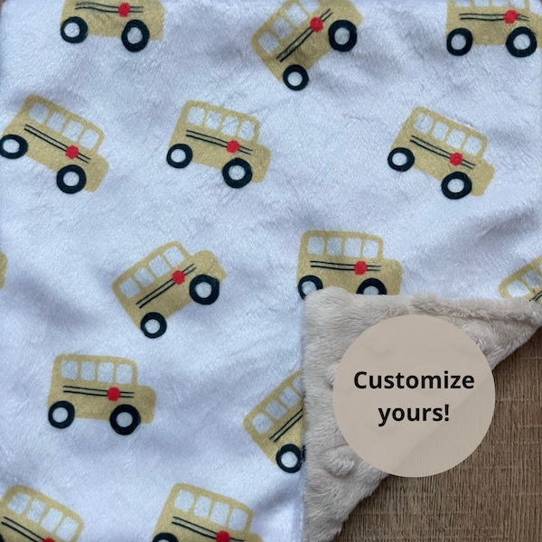 Yellow Bus Blanket; School Bus Lovey; Baby Blanket; Kids Blanket; Baby Shower Gift; Minky Lovey; Binky Holder; Personalized Baby Gift