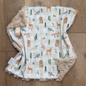 Plaid Woodland Animals Baby Blanket; Minky Lovey; Boho Nursery; Deer Baby Blanket; Woodland Nursery; Gift for Baby; Plaid Lovey; Baby Animal