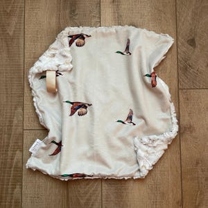 Mallard Duck Flying Blanket; Duck Lovey; Animal Lovey; Neutral Baby Blanket; Baby Shower Gift; Lovie; Binky Holder; Duck Hunting Nursery
