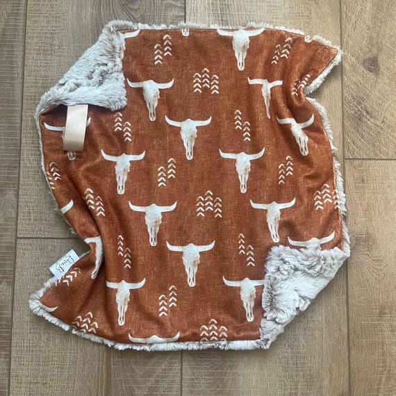Western Desert Skulls Rust Baby Blanket; Minky Lovey; Boho Nursery