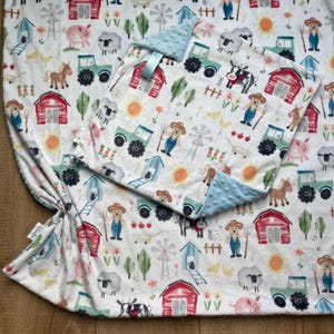 Bauernhof Tier Decke; Tiere auf dem Bauernhof Lovey; Babydecke; Kinderdecke; Babypartygeschenk; Minky Lovey; Binky Halter; Personalisiertes Baby-Geschenk