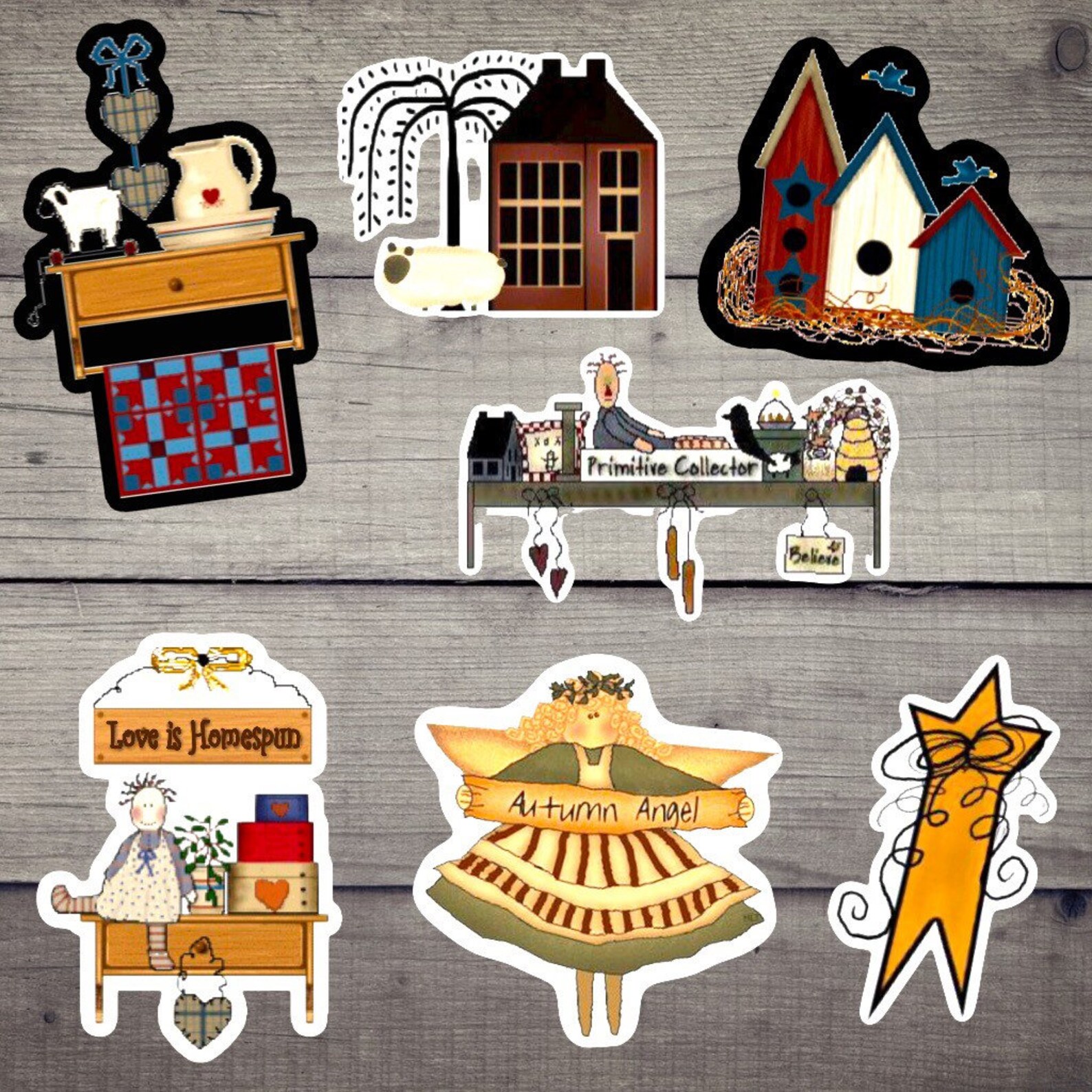 Stickers Primitive Country Themed Set of 7 shaker style home Etsy