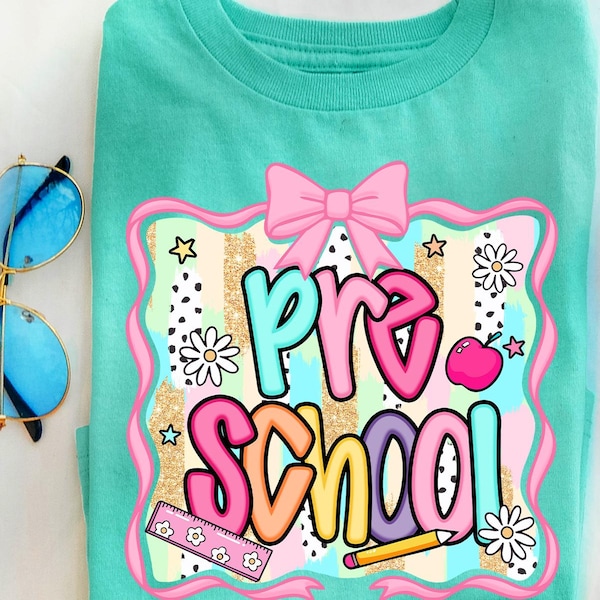 Preppy Pre-School  Coquette  Bow Girls Shirt,Pre-School Shirt,Shirt,Personalized First Day of Pre-School Shirt,Preppy Toddler School Shirt