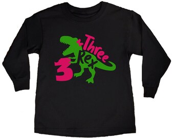 Three Rex Dinosaur Girl Birthday Shirt, Third Birthday