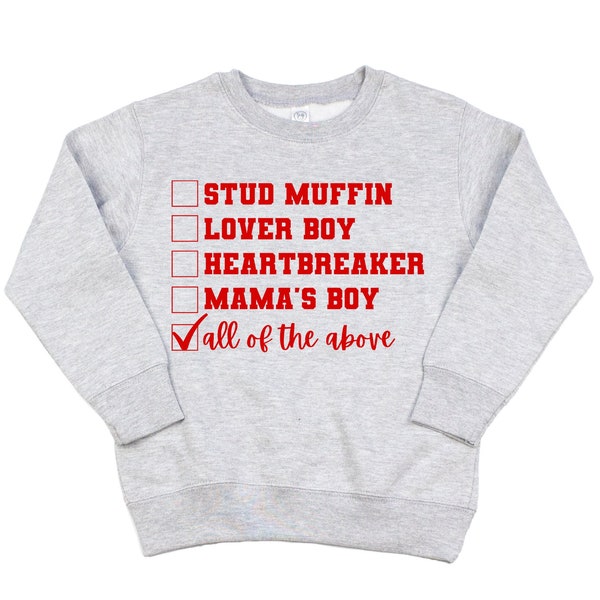 Stud Muffin/Lover boy/Heart Breaker/Mama's Boy/Boy Valentines Sweater/Lover Boy Valentines ShirtValentines Shirt/Kid Valentine's Day Shirt