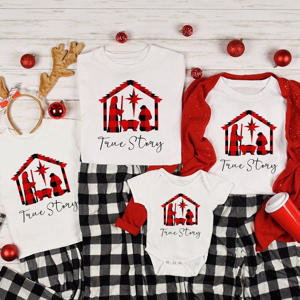 Christmas Family shirt/Christian family Christmas Shirt/Nativity Scene Shirt/True Story Christmas Shirt/Popular Christmas Shirt/Pajamas Tops