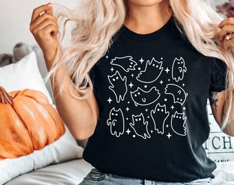 Ghost Cat Halloween T-Shirt: Funny Black Cat Lover Shirt