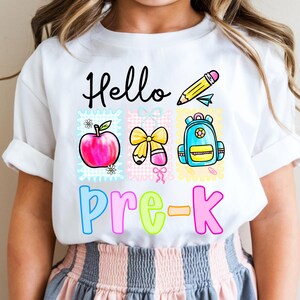 Hello Pre- K School Shirt,Pre-Kindergarten First Day Shirt,Personalized First Day of Pre-K Shirt,Back To School Toddler Preppy Shirt