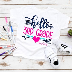 Hello Third Grade Shirt, 3rd Grade Tee, Personalized back to school shirt, Girls 3rd Grade, Kids 3rd grade shirt,Girl Shirt Third Grader