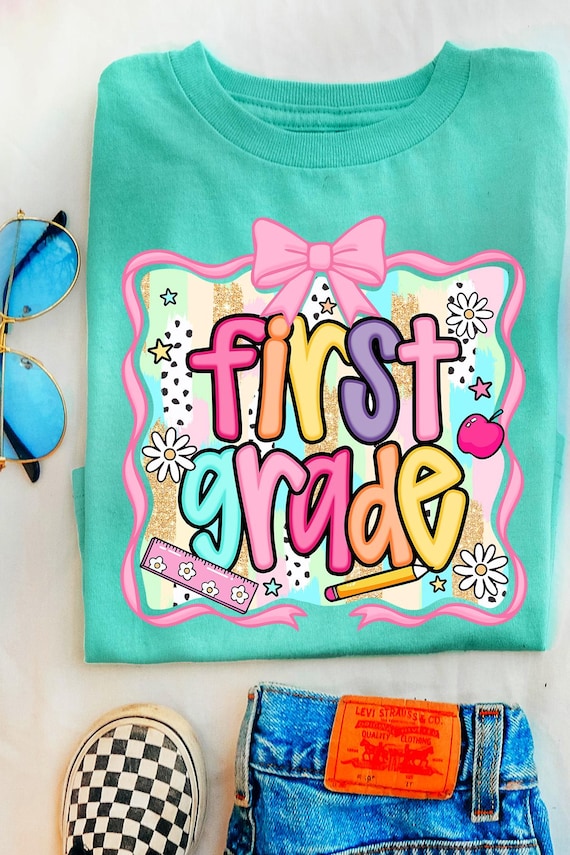 First Grade Shirt,First Grader Girls Coquette Bow Shirt,Back to School Teacher Gifts, First Day of First Grade Preppy Girls Shirt,School tee