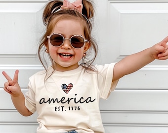 America Est 1776 Girls Toddlers Independence Day Shirt,Toddler Youth 4th Of July Shirts,Girls patriotic shirt,Independence Day Kids Shirt,
