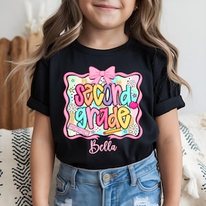 Second Grade Girl Shirt,2nd Grader Girls Coquette Bow Shirt,Back to School Teacher Gifts, First Day of 2nd Grader Preppy Girls Shirt,School image 5