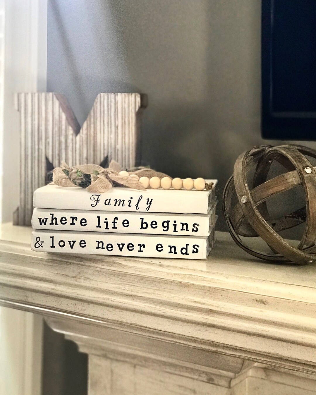 Personalized Stamped Book Stack: Family Quote Decor - Etsy