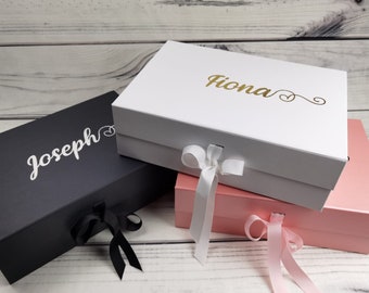 Foil print! Personalised Gift Boxes With Ribbon, Make Your Own Gift Box, Birthday Gift Box With Magnetic Lid & Ribbon, New Baby Gift Boxes