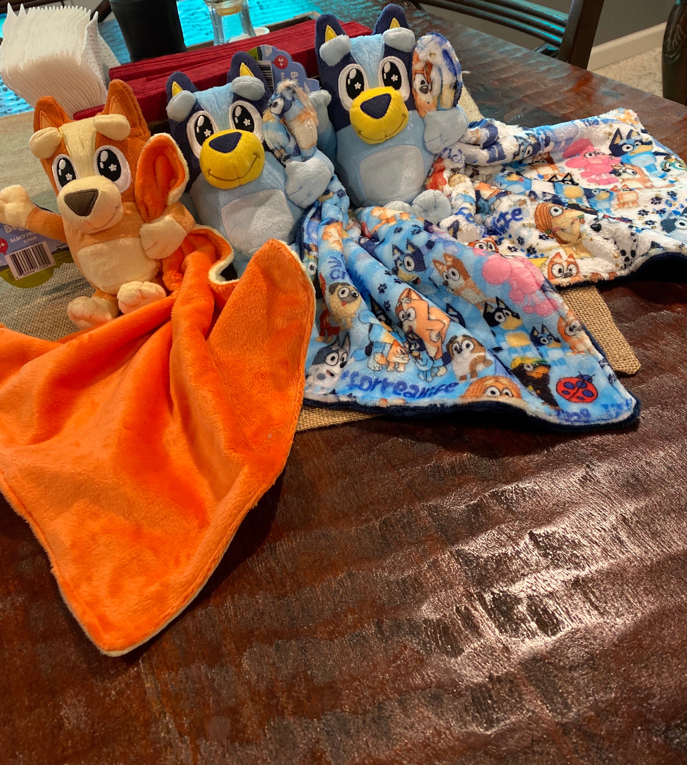 Blankets for plush lovies: Blue dog and and pals (no plush included)