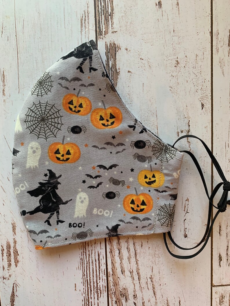 Halloween pumpkin/witch face mask. Double cotton layer with filter pocket and adjustable elastic ear loops. image 2