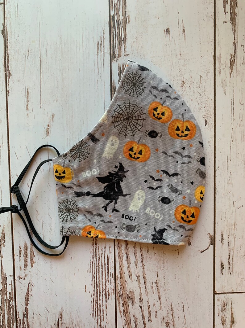 Halloween pumpkin/witch face mask. Double cotton layer with filter pocket and adjustable elastic ear loops. image 3