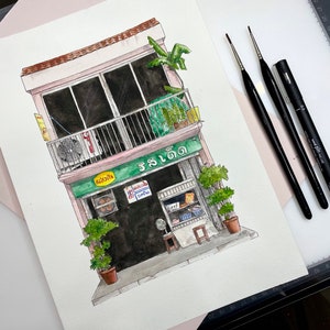 Bangkok Thailand Storefront Watercolour and Ink Painting - Detailed Asian Art Print
