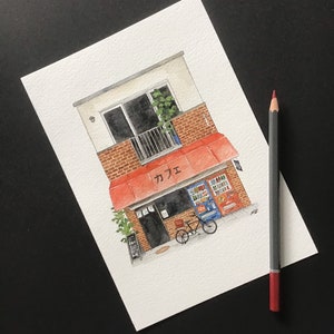 Japanese Storefront Watercolour and Ink Painting Art Print | Detailed Asian Fine Art