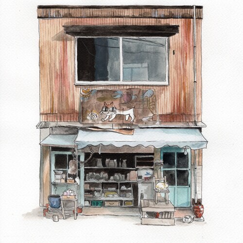 Detailed Japanese Storefront Watercolour Painting Art Print - Etsy