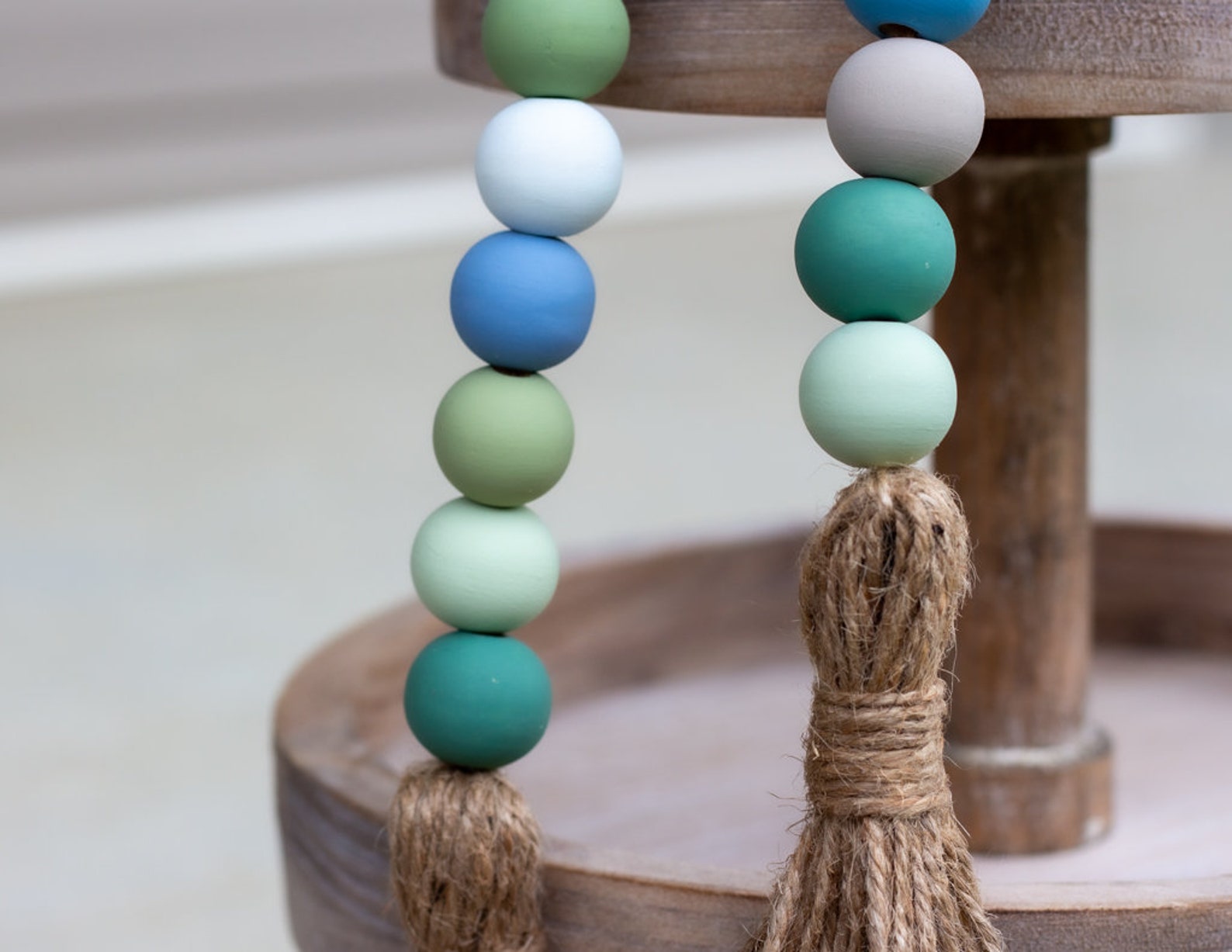 Sea Glass Inspired Wood Bead Garland With Tassels Beach Etsy