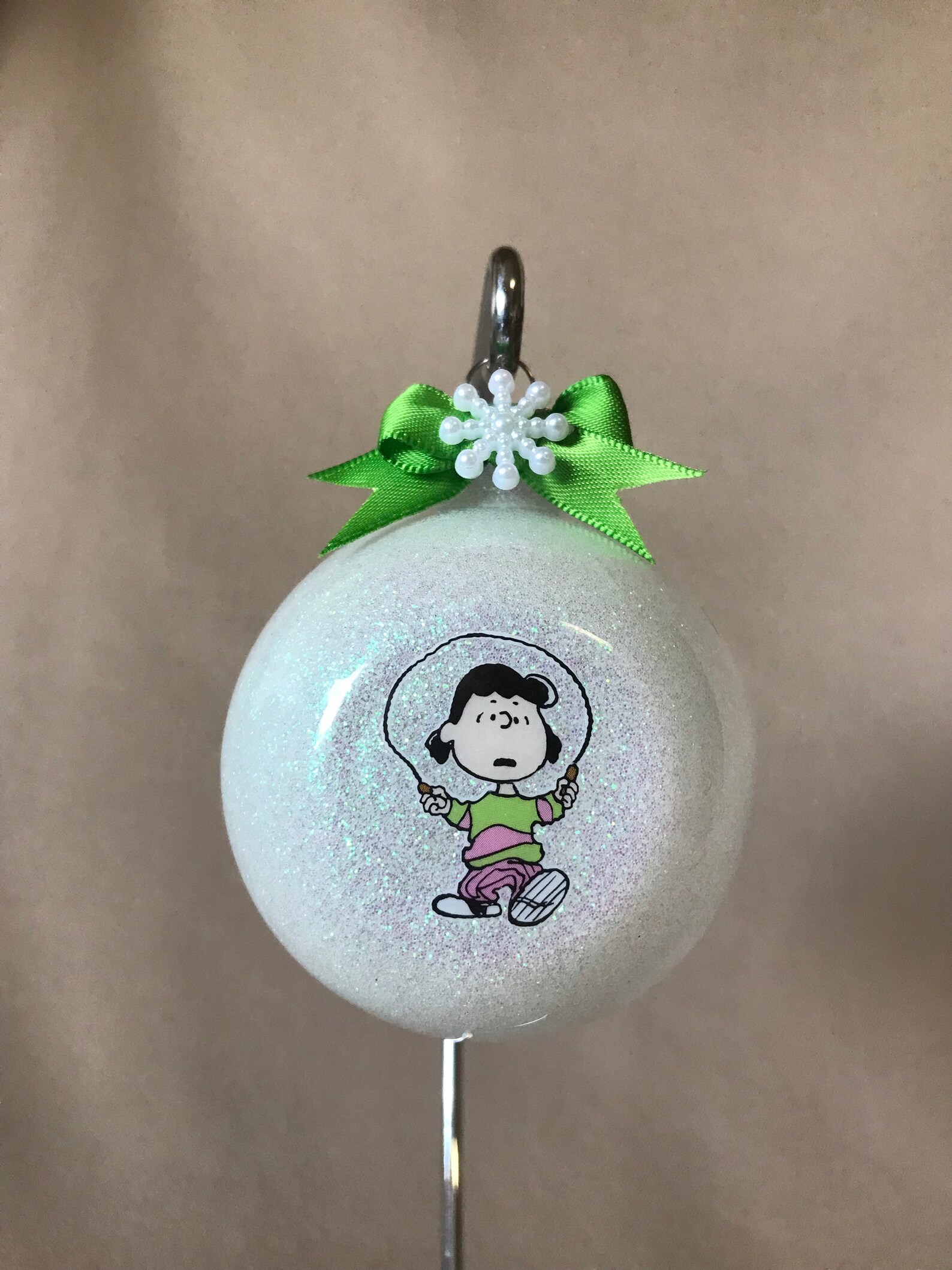 Handmade Peanuts Lucy 3 Glass Ball Christmas Ornament Made Etsy