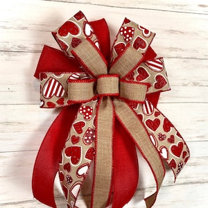 Valentine’s Day Bow For Wreath, Valentine Bow, Lantern Bow, Heart Bow, Valentine Decor, Love Bow, Winter Decor, Gift Wrap Ribbon Bow