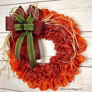 Fall Wreath, Pumpkin Wreath, Burlap Pumpkin Wreath For Front Door, Autumn Door Decor, Fall Double Door Wreath, Orange Burlap Pumpkin Wreath