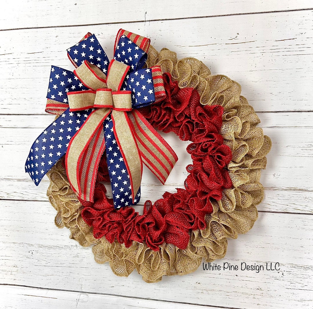 Patriotic Wreath, Fourth of July Burlap Wreath, Flag Wreath for Front ...