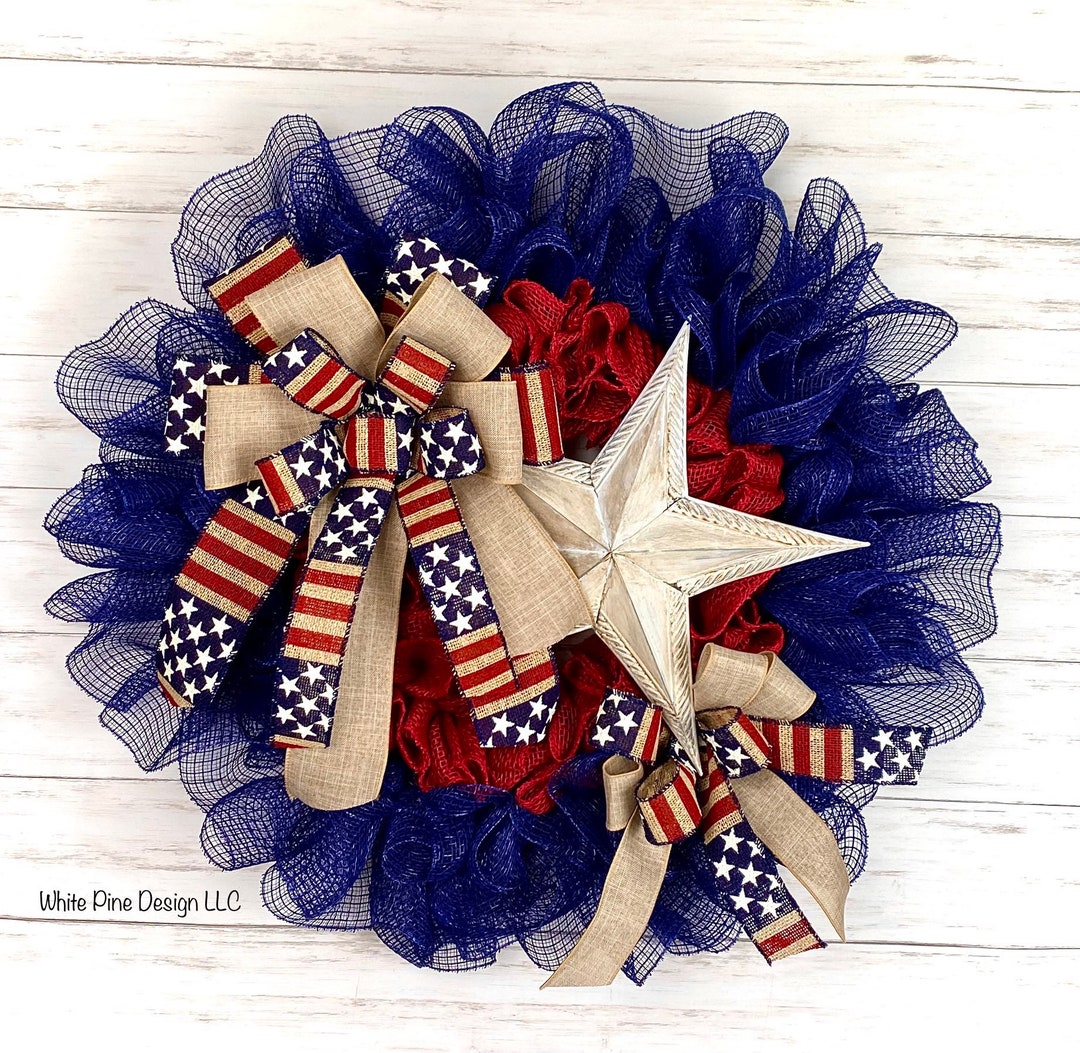 Patriotic Wreath, Fourth of July Burlap Wreath, Flag Wreath Mesh, USA ...