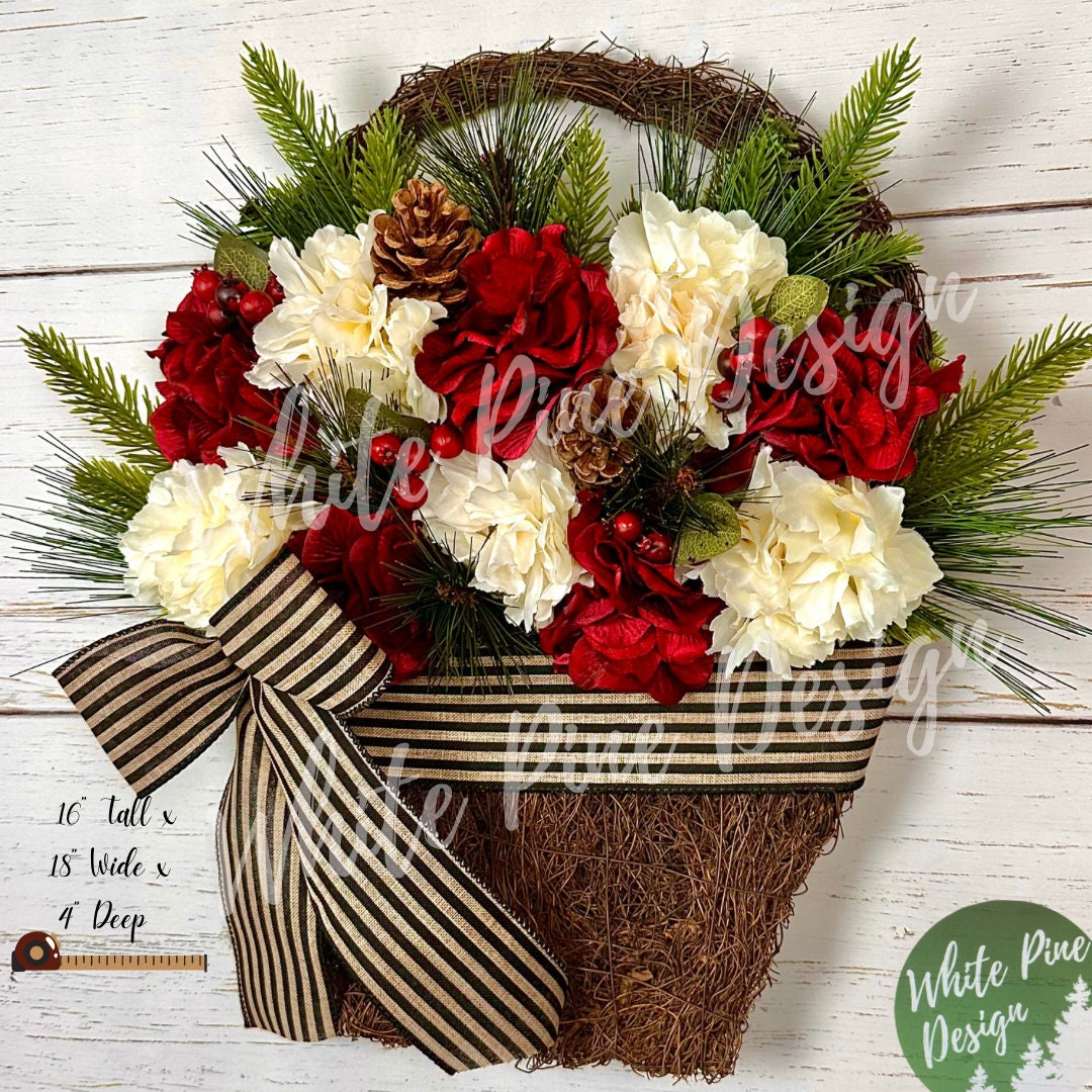 Winter Basket Wreath, Christmas Front Door Hanger, Holiday Buffalo