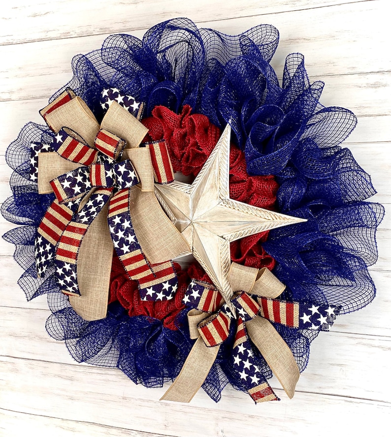 Patriotic Wreath, Fourth of July Burlap Wreath, Flag Wreath Mesh, USA ...