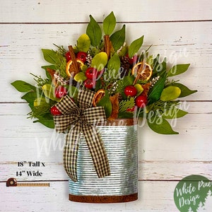 Winter Orange Slice Bucket Wreath, Christmas Front Door Wreath Basket, Holiday Pine Cone Berry Wreath, Double Door Wreath, Fall Door Bucket