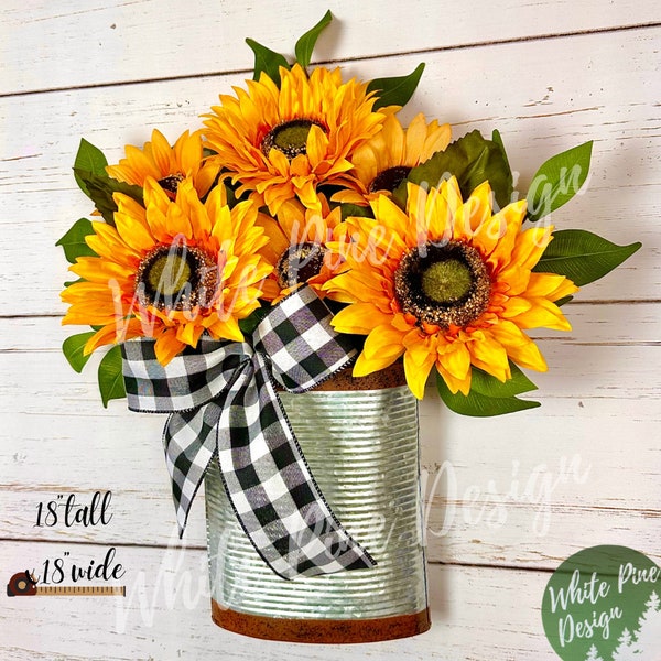 Sunflower Bucket Wreath, Sunflower Summer Wreath, Front Door Wreath, Double Door Wreath, Door Basket, Farmhouse Wreath, Mother’s Day Gift
