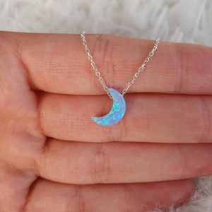 Silver necklace with opal pendant in moon shape | gift idea | filigree jewelry | 925 sterling silver