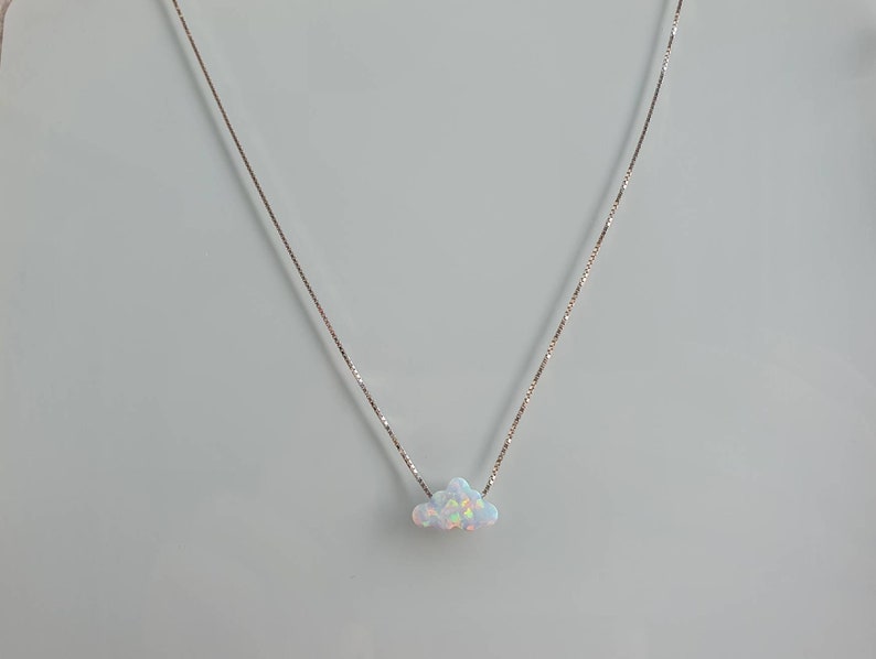 Silver necklace with opal pendant in cloud shape gift idea filigree jewelry 925 Sterling Silver image 2