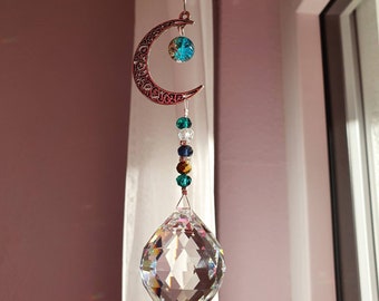 Sonnenfänger Kristall "Luna" türkis | suncatcher | Kristallkugel | Fensterdeko | Home Decor | Geschenk | Regenbogen | Mond