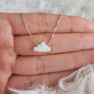 Silver necklace with opal pendant in cloud shape gift idea filigree jewelry 925 Sterling Silver image 5