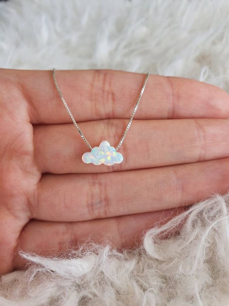 Silver necklace with opal pendant in cloud shape gift idea filigree jewelry 925 Sterling Silver image 5