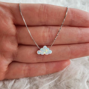 Silver necklace with opal pendant in cloud shape gift idea filigree jewelry 925 Sterling Silver image 1
