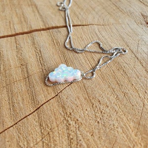 Silver necklace with opal pendant in cloud shape gift idea filigree jewelry 925 Sterling Silver image 3