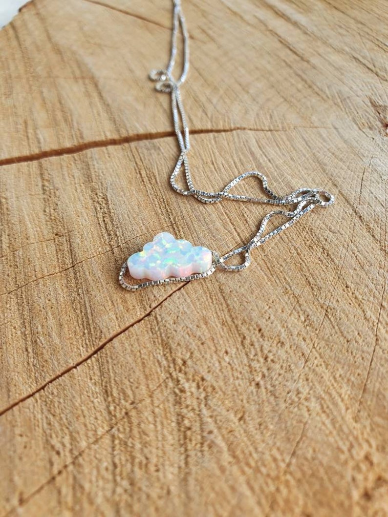 Silver necklace with opal pendant in cloud shape gift idea filigree jewelry 925 Sterling Silver image 3