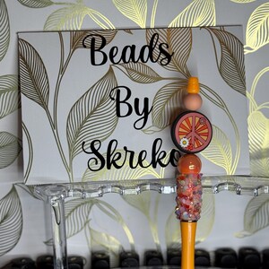 Sparkly orange peace focal bead beaded pen shiny bead peace bead sparkle orange