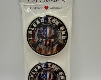 American Flag Skull Car Coasters Set of 2 | Patriotic Car Accessories | USA Cup Holder Coasters | Gift for Him | Truck & Jeep Decor